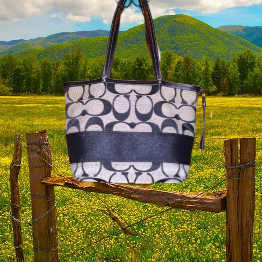 Coach Signature Stripe Black Jacquard  Tote